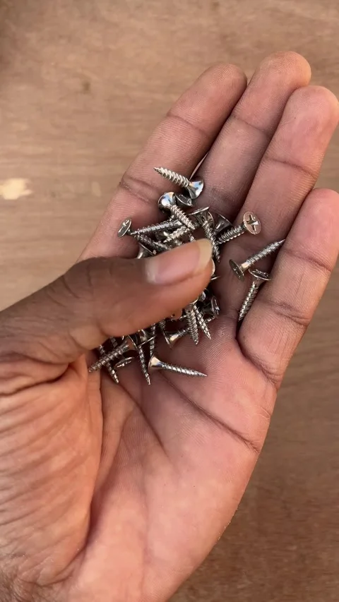 Self-Tapping Drywall Screws Held in Hand for Construction Stock Footage 324008747