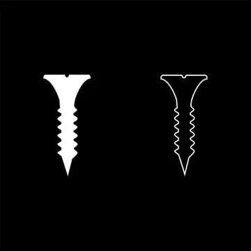 Self tapping screw short long icon outline set white color vector illustratio Stock Illustration