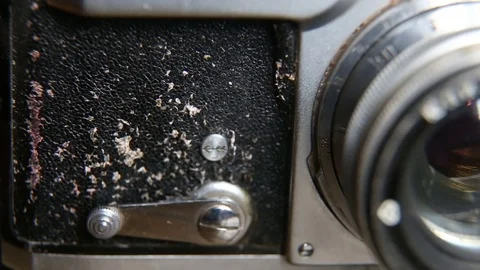 Self-timer lever on an old camera Stock Footage 74125414