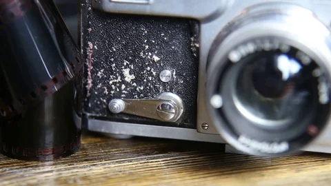 Self-timer lever on an old camera Stock Footage 74126878