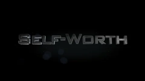 Self Worth title 3D metal text on black alpha channel background Stock Footage 301266279