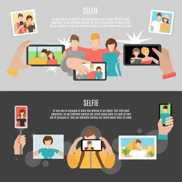 Selfie 2 flat horizontal banners set Stock Illustration