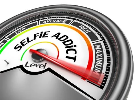 Selfie addiction level to maximum conceptual meter Stock Illustration
