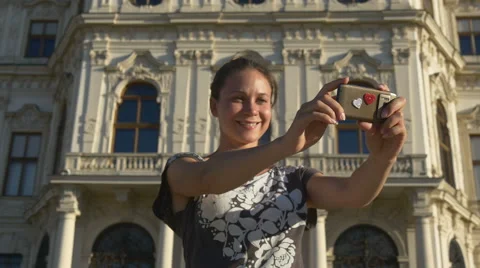 Selfie on the background of building in Baroque style Video stock 67528031