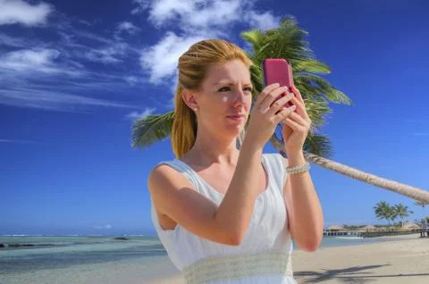 Selfie on beach Stock Photos