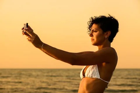 Selfie at the Beach Stock Photos