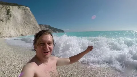 Selfie at the beach, slow motion Stock Footage 78433895