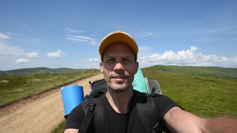 Selfie in Carpathian mountains Stock Footage 220548644