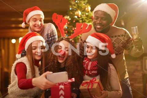 Selfie on Christmas Stock Photos