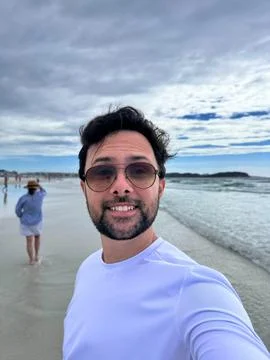 Selfie at Cloudy Beach Stock Photos