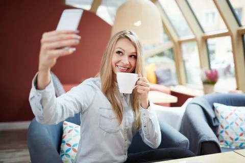 Selfie with coffee Stock Photos