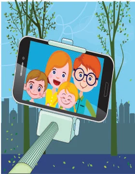 Selfie drawing smartphone screen human faces icon Illustrazione stock