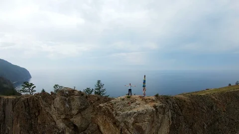 Selfie by drone on the edge of a high steep cliff Stock Footage 108708115