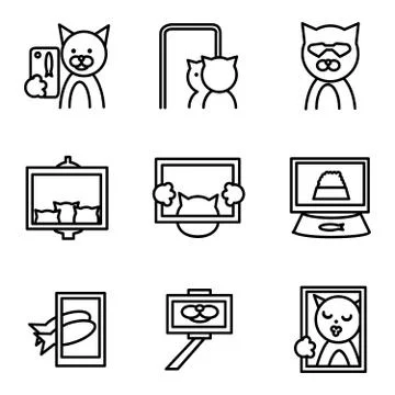 Selfie elements line vector icons Stock Illustration