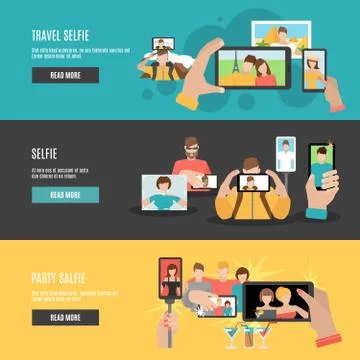 Selfie flat interactive horizontal banners set Stock Illustration