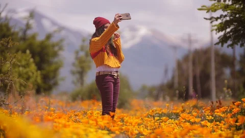 A Selfie in a flowers field Stock Footage 129515329
