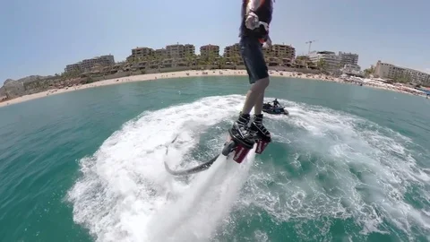 Selfie fly board hovering Cabo Mexico beach Stock Footage 102672299