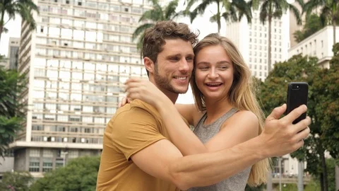 Selfie fun couple Stock Footage 93827726