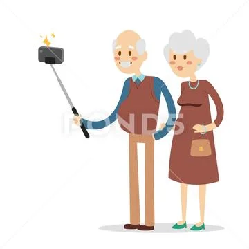 Selfie grandpa grandma isolated vector illustration character photo lifestyle Stock Illustration