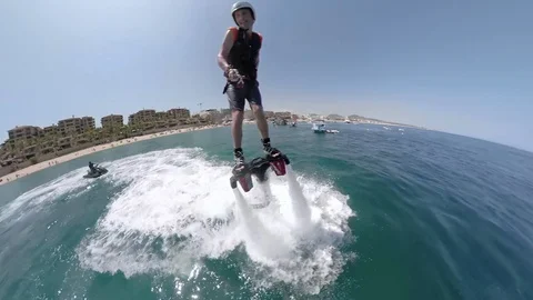 Selfie hovering on a jet board on Mexico beach Stock Footage 102672040