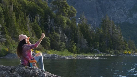 A Selfie in the Lake Stock Footage 129515497