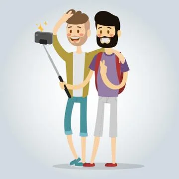 Selfie man boy isolated vector illustration character photo lifestyle hipster Stock Illustration