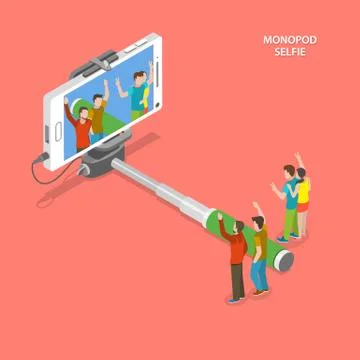 Selfie monopod isometric flat vector concept. Stock Illustration
