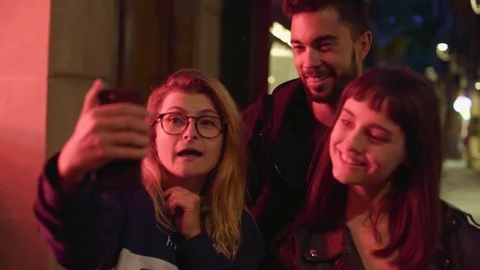 Selfie on night streets Stock Footage 77876022