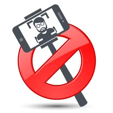 Selfie not allowed - prohibitory sign with stick selfie and smartphone Illustrazione stock