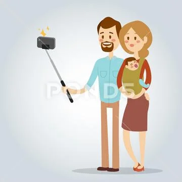 Selfie people isolated vector illustration character photo lifestyle hipster Stock Illustration