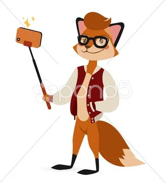 Selfie photo fox boy hipster with glasses vector portrait illustration on white Stock Illustration