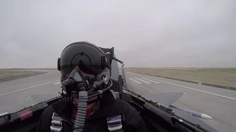 Selfie of pilot of F-15 Eagle accelerating for take off Vídeos de archivo 83677790