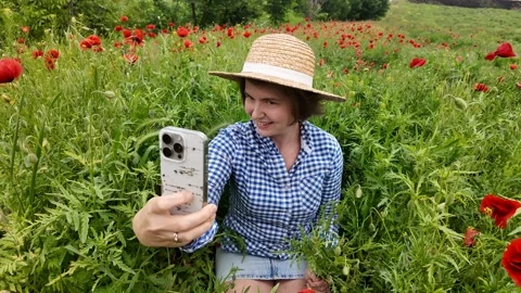 Selfie in Poppy Field Stock Footage 312945561