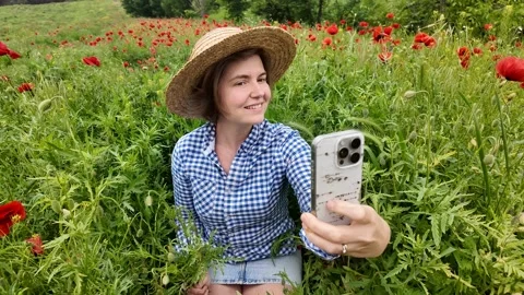 Selfie in Poppy Field Stock Footage 312945769