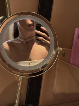 Selfie Reflection in Round Mirror Stock Photos