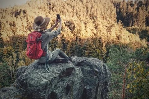 Selfie on the rock Stock Photos