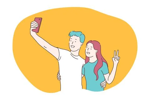 Selfie, smartphone, photograph, camera vector illustration Illustrazione stock