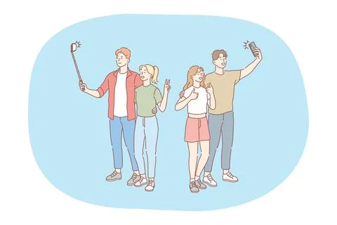 Selfie, smartphone, photograph, camera vector illustration Illustrazione stock