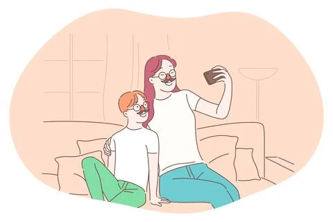Selfie, smartphone, photograph, camera vector illustration 库存插图