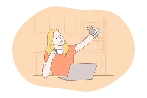 Selfie, smartphone, photograph, camera vector illustration イラスト素材