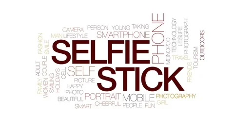 Selfie stick animated word cloud, text design animation. Kinetic typography. Stock Footage 75365717