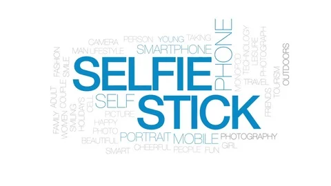 Selfie stick animated word cloud, text design animation. Kinetic typography. Stock Footage
