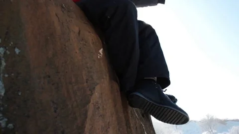 Selfie on stone man Stock Footage 74333771