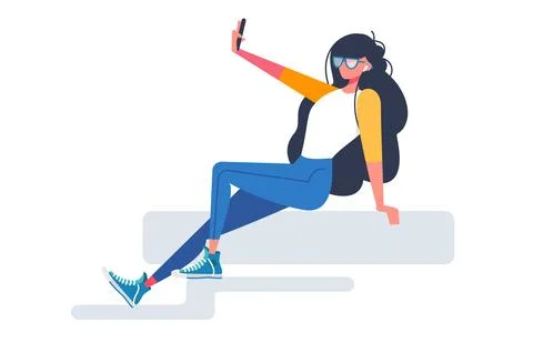 Selfie Taker on Ledge Stock Illustration