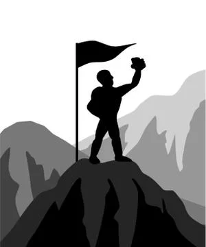 Selfie on top bw Stock Illustration