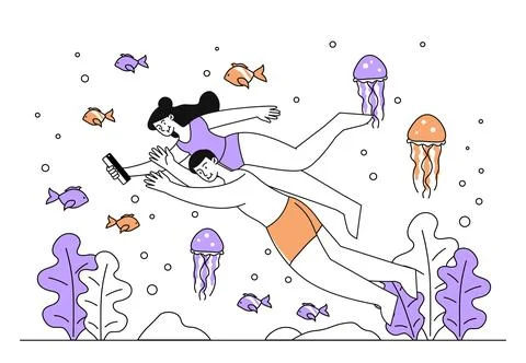 Selfie underwater vector simple Illustrazione stock