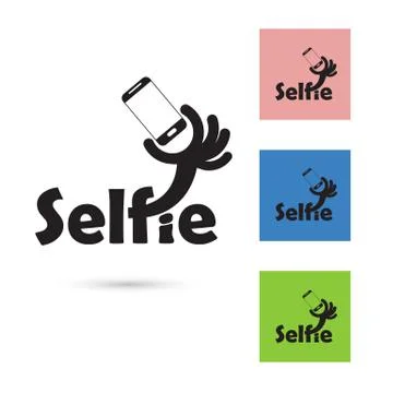 Selfie word logo elements design.Taking selfie portrait photo on smart phone Stock Illustration