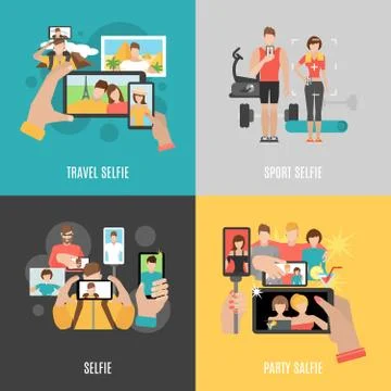 Selfies 4 flat  icons square banner 库存插图