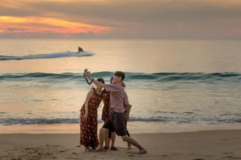 Selfies on the beach 스톡 사진