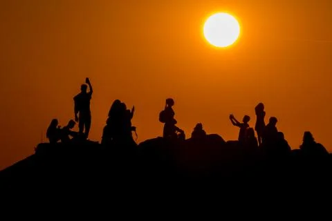 Selfies at sunset Stock Photos
